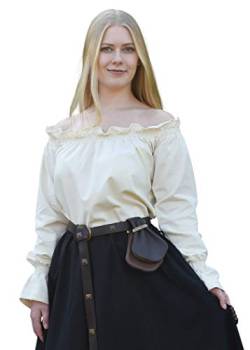 Battle-Merchant Mittelalter Langarm Carmenbluse aus Baumwolle für Damen | schulterfreie langärmlige Boho Bluse S-XXL | Halloween Karneval Kostüm (Natur, L) von Battle-Merchant