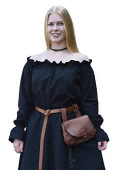 Battle-Merchant Mittelalter Langarm Carmenbluse aus Baumwolle für Damen | schulterfreie langärmlige Boho Bluse S-XXL | Halloween Karneval Kostüm (Schwarz, L) von Battle-Merchant