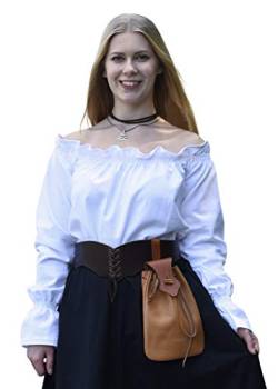 Battle-Merchant Mittelalter Langarm Carmenbluse aus Baumwolle für Damen | schulterfreie langärmlige Boho Bluse S-XXL | Halloween Karneval Kostüm (Weiß, S) von Battle-Merchant