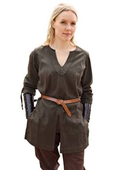 Battle-Merchant | Mittelalter Tunika Ylva für Frauen | Tailliertes frühmittelalterliches Hemd | Schildmaid Outfit | LARP, Wikinger, Pirat, Kostüm (S, Olivgrün) von Battle-Merchant