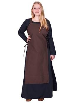 Battle-Merchant Mittelalter Überkleid Tinna Trägerkleid für Damen | Kleid Schürze mit Schnürung ärmellos Baumwolle Kostüm | LARP Wikinger Tinna (L/XL, Braun) von Battle-Merchant