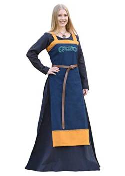 Battle-Merchant Wikinger Trägerkleid Hilja mit Stickerei | mittelalterliches Schürzenkleid für Damen | LARP Gewandung aus Baumwolle | Größen S-XXL blau/senfgelb oder rot/Petrol (blau, L) von Battle-Merchant