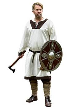 Battle-Merchant Wikinger Tunika Vallentin Langarm für Herren Baumwolle | Mittelalter LARP Vikings mittelalterliches Kostüm (Natur/Braun/S) von Battle-Merchant