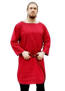 Mittelalter Langarm Tunika aus Baumwolle, rot - LARP Größe XL von Battle-Merchant