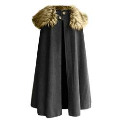 Herren Winterjacke Gothic Umhang Vintage Wolle Cape Coat Pelzkragen Oversize Mäntel, Männer Outwear Retro Festlich Cosplay Uniform Kostüm Party Große Größen Parka Mens Overcoat S-XXXL 3XL von Battnot-Herren