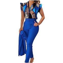 Anzug Damen Elegant 2 Teiler Damen Zweiteiler Sommer Rüsche Blumen Bluse Top + Hose 2 Teilig Set Elegant Freizeitanzug Streetwear Outfit Hausanzug Damen Sportanzug Jogginganzug Trainingsanzug Sets von Battnot