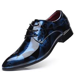 Anzugschuhe Business Herren, Lederschuhe Lackleder Hochzeit Derby Schnürhalbschuhe Oxford Smoking Schuhe Männer Leder Braun Blau Lederschuhe Lackleder Hochzeit Party Derby Schuhe von Battnot