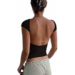 Backless Top Damen Y2K Rückenfreies Oberteil Sexy Oberteile Damen Umkehrbarer Stil Strassenmode Neu im Sommer Tshirt Damen Rückenfrei Top Y2K T-Shirt Sommer Backless Y2K Fashion Tops von Battnot