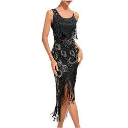 Battnot 1920s Vintage Kleid Damen Flapper Charleston Kleid Damen 1920s Pailletten Kleid V-Ausschnitt Knielang Flapper Fransenkleid Gatsby Motto Cocktailkleid Abendkleid Partykleid von Battnot