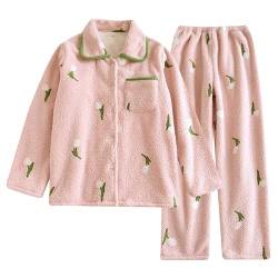 Battnot 2023 Pyjama Set Damen Plüsch Schlafanzug Damen Lang Fleece Pyjama Set Warm Hausanzug Winter Flauschig Nachtwäsche Freizeitanzug flauschig Hausanzug warm Schlafanzüge für Damen Lounge Set von Battnot