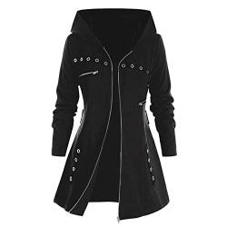 Battnot Damen Gothic Punk Kapuzenpullover Schwarz Strickjacke Hoodie Sweatshirt Jacke Gothic Mantel Hoodie Damen Sweatshirt Jacke Punk Outfit Steampunk Kleidung Party Freizeit Kleidung Tops Outwear von Battnot