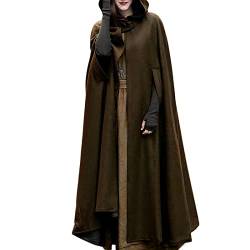 Battnot Damen Herbst Winter Maxi Lose Umhang mit Kapuze Mantel Poncho Kap Strickpulli Longstrickjacke Trenchcoat Outwear Damen Cape Umhang mit Kapuze mittelalter Mantel Lang Umhang von Battnot