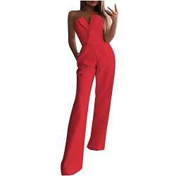 Battnot Damen Jumpsuit Ärmellos Hohe Taille Cocktail Party Overalls Hosenanzug Playsuit Lang Romper für Hochzeit Cocktail Party Overalls Hosenanzug Playsuit Loose Baggy Jumpsuit, B#rot, XXL von Battnot