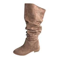 Battnot Damen Klassische Stiefel Schnallen Schlupfstiefel Stiefelleten Flach Absatzschuhe Boots Weiter Schaft Stiefel Gummistiefel Flache Sandalen Herbst Stiefel Ritterstiefel Schwarz Braun Khaki von Battnot