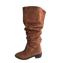 Battnot Damen Klassische Stiefel Schnallen Schlupfstiefel Stiefelleten Flach Absatzschuhe Boots Weiter Schaft Stiefel Gummistiefel Flache Sandalen Herbst Stiefel Ritterstiefel Schwarz Braun Khaki von Battnot