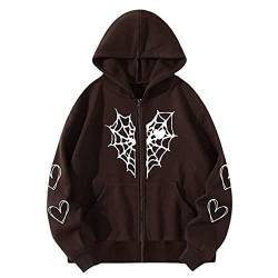 Battnot Damen Zip Up Hoodie Y2k Aesthetic Kapuzenpullover Oversized Sweatshirts Jacke E-Girl 90er Vintage Streetwear Übergroße Hoodies Ästhetische Pullover Sweatshirt Kapuzenjacke Y2K Fashion Top von Battnot