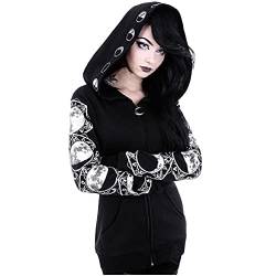 Battnot Gothic Mantel Damen Hoodie Sweatshirt Jacke Punk Outfit Steampunk Kleidung Party Herbst Winter Moon Druck üBergangsjacke Streetwear Hoodies Cardigan Outwear Halloween Karneval Kostüm von Battnot