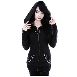 Battnot Gothic Mantel Damen Hoodie Sweatshirt Jacke Punk Outfit Steampunk Kleidung Party Herbst Winter Moon Druck üBergangsjacke Streetwear Hoodies Cardigan Outwear Halloween Karneval Kostüm von Battnot