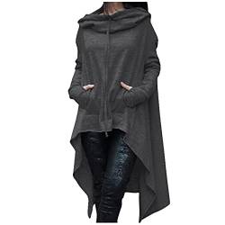 Battnot Gothic Umhang mit Kapuze Damen Kapuzenpullover Frauen Mit Kapuze Langärmliges Unregelmäßiges Blusen Hemd Damen Lang Oversize Hoodie Pullover Sweatshirt Halloween Kostüm von Battnot