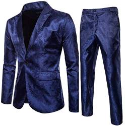 Battnot Herren Anzug 2 Teiliger Set Slim Fit Muster Mantel&Hose, Männer Blazer für Hochzeit und Party Business Casual Schlanker Einzelne-Knopf-Hochzeitsfest-Kleid Jacke Suit Regular Fit Mens Top von Battnot