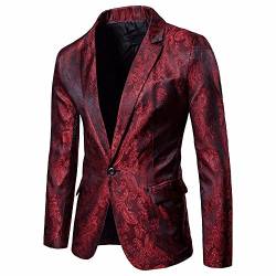 Battnot Herren Anzug Fashion Slim Fit Muster Jacke, Charme Männer Mantel für Hochzeit und Party Business Casual One Button Suit Blazer Regular Fit Blazer Mens Top Coat Outwear Schwarz Rot Lila M-2XL von Battnot