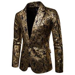 Battnot Herren Anzug Große Größen Slim Fit Gold Blumen Muster Jacke, Oversize Männer Mantel für Hochzeit und Party Business Casual One Button Suit Blazer Regular Fit Blazer Mens Top Coat Outwear M-4XL von Battnot