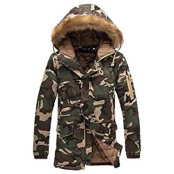 Battnot Herren Camouflage Winterjacke Winter Warm Parka Übergangsjacke Kunstfell Kapuze Lang Wintermantel Gefütterte Steppjacke Jacke von Battnot