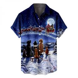 Battnot Herren Hawaiihemd Kurzarm Hawaii-Print Weihnachten Christmas X-Mas 2022 Weihnachtsmann Hawaiihemd Herren Weihnachten Kurzarm Weihnachtshemd Hässlicher Christmas Freizeithemd Tops von Battnot