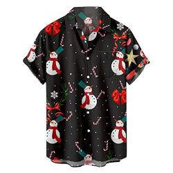 Battnot Herren Hawaiihemd Kurzarm Hawaii-Print Weihnachten Christmas X-Mas 2022 Weihnachtsmann Hawaiihemd Herren Weihnachten Kurzarm Weihnachtshemd Hässlicher Christmas Freizeithemd Tops von Battnot