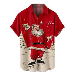 Battnot Herren Hawaiihemd Kurzarm Hawaii-Print Weihnachten Christmas X-Mas 2022 Weihnachtsmann Hawaiihemd Herren Weihnachten Kurzarm Weihnachtshemd Hässlicher Christmas Freizeithemd Tops von Battnot