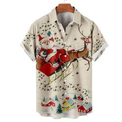 Battnot Herren Hawaiihemd Kurzarm Hawaii-Print Weihnachten Christmas X-Mas 2022 Weihnachtsmann Hawaiihemd Herren Weihnachten Kurzarm Weihnachtshemd Hässlicher Christmas Freizeithemd Tops von Battnot