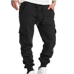 Battnot Herren Hose Chino Cargo Hose Jogginghose Herren Baumwolle Sporthose Casual Freizeithose Elastische Taille mit Kordelzug Sweatpants Herren Hosen männer Jogginghose Herren G#schwarz L von Battnot