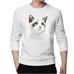 Battnot Herren Langarmshirt mit Katzenmotiv Pullover Tierdruck Drucken Oberteile T-Shirt Katze Gedruckte Casual Sweatshirt Tops Loose Rundhals Bluse Pulli Herbst Winter Langarm Oberteile von Battnot