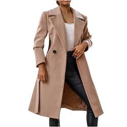 Battnot Jacke Damen Trenchcoat Langer Herbst Winter Mantel Trenchcoat Warm Slim Langer Jacken Overcoat Oberbekleidung Mode Einfarbig Revers Damenmantel Wollmantel Windjacke Übergangsjacke Outwear von Battnot