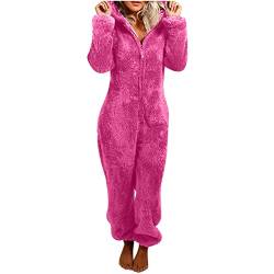 Battnot Jumpsuit Damen Teddy Fleece Einteiler Overall Anzug Flauschig Schlafanzug Winter Warm Onesie Plüsch Kuschelig Overall Hausanzug Lang Schlafoverall Weich Pyjama Schlafanzug mit Kapuze S-5XL von Battnot