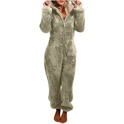 Battnot Jumpsuit Damen Teddy Fleece Einteiler Overall Anzug Flauschig Schlafanzug Winter Warm Onesie Plüsch Kuschelig Overall Hausanzug Lang Schlafoverall Weich Pyjama Schlafanzug mit Kapuze S-5XL von Battnot