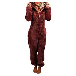 Battnot Jumpsuit Damen Teddy Fleece Einteiler Overall Anzug Flauschig Schlafanzug Winter Warm Onesie Plüsch Kuschelig Overall Hausanzug Lang Schlafoverall Weich Pyjama Schlafanzug mit Kapuze S-5XL von Battnot