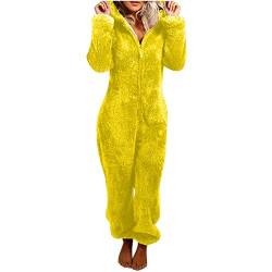 Battnot Jumpsuit Damen Teddy Fleece Einteiler Overall Anzug Flauschig Schlafanzug Winter Warm Onesie Plüsch Kuschelig Overall Hausanzug Lang Schlafoverall Weich Pyjama Schlafanzug mit Kapuze S-5XL von Battnot