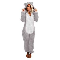 Battnot Jumpsuit Damen Teddy Fleece Einteiler Overall Anzug Flauschig Schlafanzug Winter Warm Onesie Plüsch Kuschelig Overall Hausanzug Lang Schlafoverall Weich Pyjama Schlafanzug mit Kapuze XXXXXL von Battnot