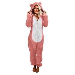 Battnot Jumpsuit Damen Teddy Fleece Einteiler Overall Anzug Flauschig Schlafanzug Winter Warm Onesie Plüsch Kuschelig Overall Hausanzug Lang Schlafoverall Weich Pyjama Schlafanzug mit Kapuze XXXXXL von Battnot