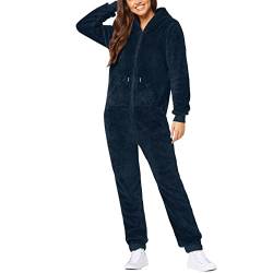 Battnot Jumpsuit Damen Winter Warm Overall Teddy Fleece Einteiler Onesie Schlafanzug Kuschelig Lang Pyjama Flauschig Weich Hausanzug Einfarbig Schlafoverall Reißverschluss Homewear Plüsch Warm Pyjama von Battnot