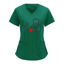 Battnot Kasack Damen Pflege Günstig große größen mit Liebe Motiv T-Shirt Schlupfkasack Krankenhaus Schlupfhemd Bluse Kurzarm V-Ausschnitt Kasack Bunt Arzt Uniform Berufsbekleidung Kleidung von Battnot