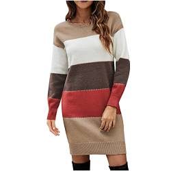 Battnot Pulloverkleid Damen Oversize Herbst Winter Warme Strickkleid Pullover Strickkleider Gestreift Elegant Sweater Kleid Strickpullover Tunika Kleid Pullikleid Einfarbig Pulli Kleid Minikleid von Battnot