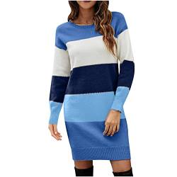 Battnot Pulloverkleid Damen Oversize Herbst Winter Warme Strickkleid Pullover Strickkleider Gestreift Elegant Sweater Kleid Strickpullover Tunika Kleid Pullikleid Einfarbig Pulli Kleid Minikleid von Battnot