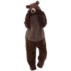 Battnot Unisex Pyjama Teddy Fleece Schlafanzug Einteiler Jumpsuit Plüsch Onesie Warm Strampelanzug Schlafoverall Tier Kostüm Bär Overall Nachtwäsche Pyjama Einteiler Jumpsuit Onesie Schlafoveralls von Battnot