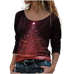 Battnot Weihnachtsshirt Damen Pullover Langarm Rundhals Shirt 3D Druck Weihnachtspullover Xmas Pulli Sweater Tops Oberteile Hemden Langarmshirt Tshirt Bequeme Sportkleidung Herbst Winter Sweatshirt von Battnot