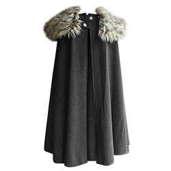 Battnot Winterjacke Herren Gothic Umhang Vintage Wolle Cape Coat Pelzkragen Oversize Mäntel, Männer Outwear Retro Festlich Cosplay Uniform Kostüm Party Große Größen Parka Mens Overcoat Poncho Cape von Battnot