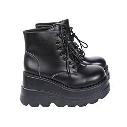 Battnot Winterstiefel Damen Winterschuhe Kurzschaft Schnürstiefel Gothic Vintage Stiefeletten Schuhe Plateau Stiefel Chunky Heel Schuhe Damen Winter Gothic Punk Plateau Stiefel Goth Stiefeletten von Battnot