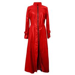 Damen PU Leder Trenchcoat Jacke mit Reißverschluss Sexy Kleid Body Clubwear Langer Lack-Mantel PVC Mantel Lack Optik Matrix Jacke Robe Lange Coat mit Stehkragen Outwear Cosplay Kostüm Party Fasching von Battnot