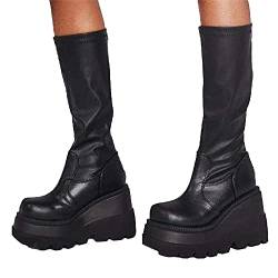 Damen Plateau Gothic Schnürstiefeletten Blockabsatz High Heels Biker Boots Punk Schuhe Damen Plateau Boots High Top Knöchel Schuhe Damenstiefel Elegante Stiefetetten Damen Schwarz Schuhe von Battnot